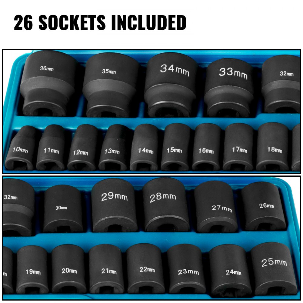 010823205688 - 26-Piece 1/2" Drive Impact Socket Set in Chrome Vanadium
