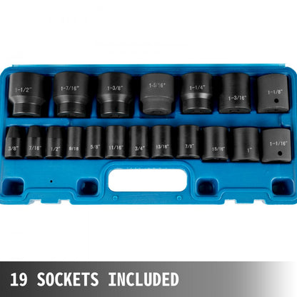 010500072138 - 19-Piece 1/2" Drive Impact Socket Set with Durable Case