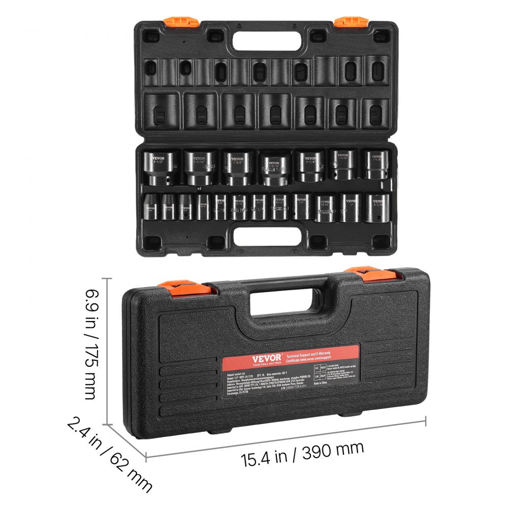 010500072138 - 19-Piece 1/2" Drive Impact Socket Set with Durable Case