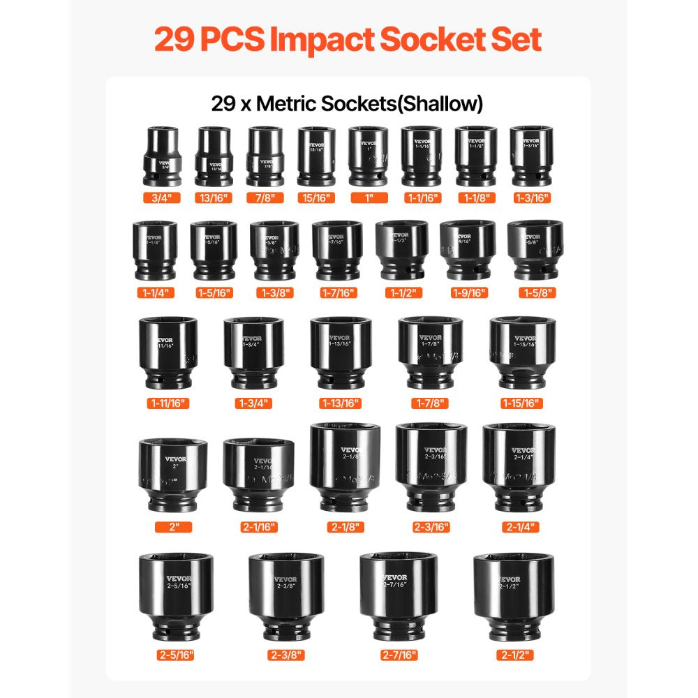 010978649334 - 29-Piece 3/4" Drive Impact Socket Set in Alloy Steel