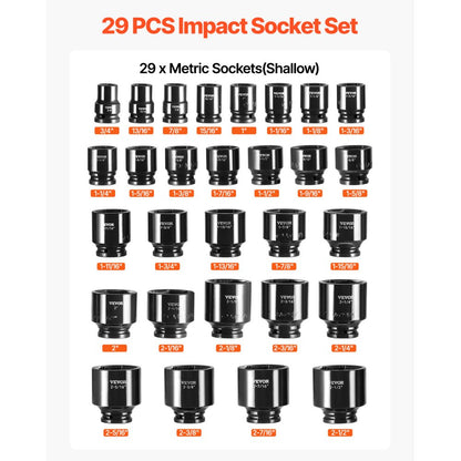 010978649334 - 29-Piece 3/4" Drive Impact Socket Set in Alloy Steel