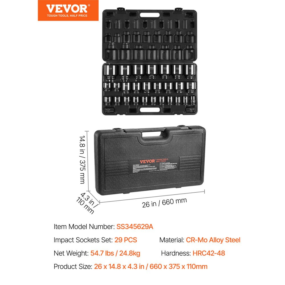 010978649334 - 29-Piece 3/4" Drive Impact Socket Set in Alloy Steel