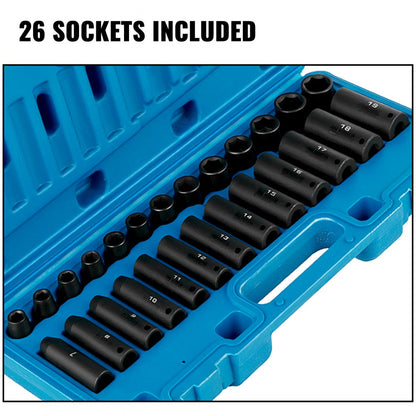 010477526866 - Heavy-Duty 6-Point Impact Socket Set with Storage Case