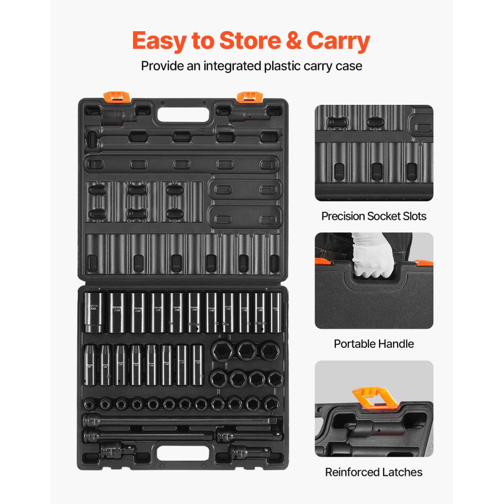 010745509207 - 43-Piece VEVOR Socket Set 9-30mm in Compact Case