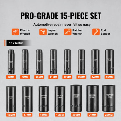 SX38D15000 - 15-Piece Impact Socket Set for Automotive and Industrial Use