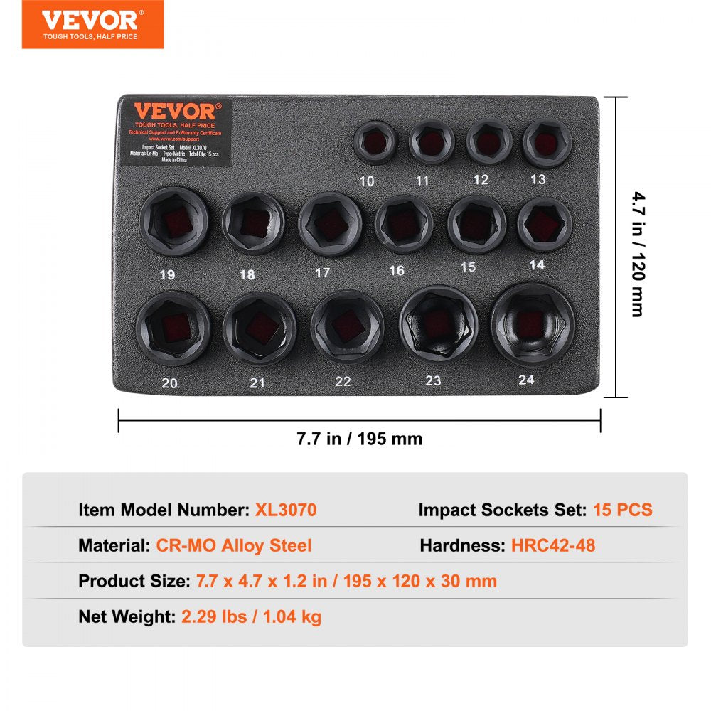 XL3070 - 15-Piece Ultra-Short Impact Socket Set in Durable Toolbox