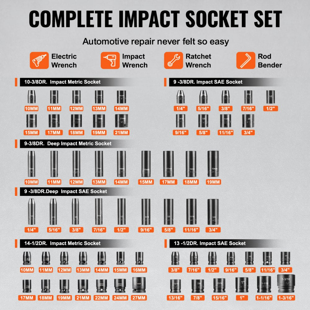 XL3069 - 130-Piece Professional Impact Socket Set for Automotive Repair