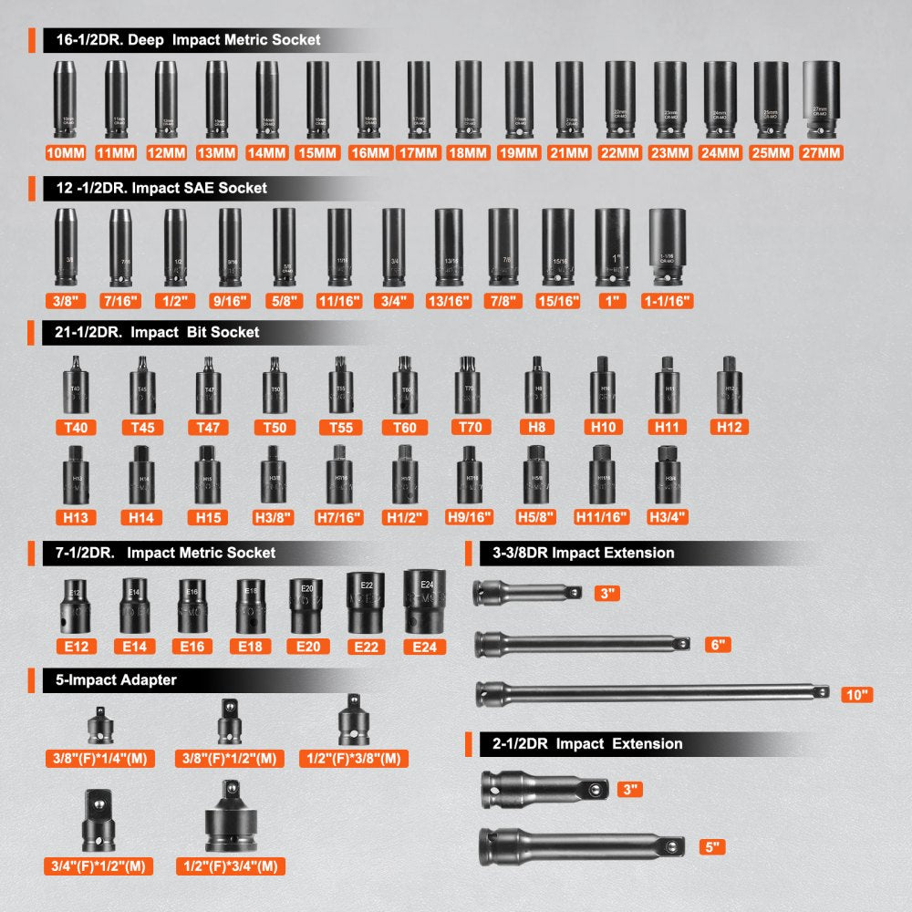 XL3069 - 130-Piece Professional Impact Socket Set for Automotive Repair