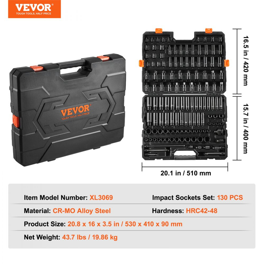 XL3069 - 130-Piece Professional Impact Socket Set for Automotive Repair