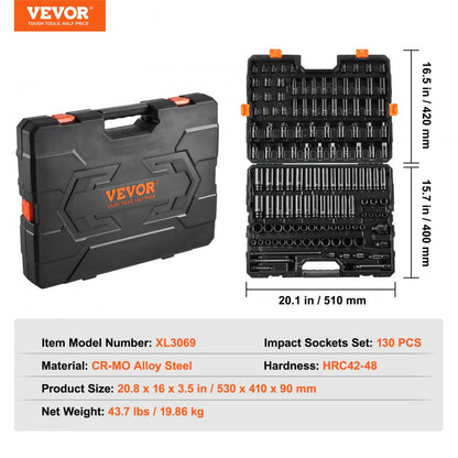 XL3069 - 130-Piece Professional Impact Socket Set for Automotive Repair