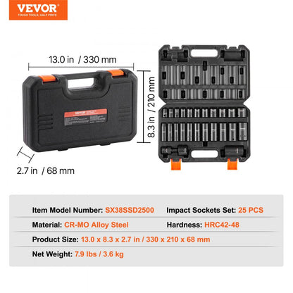 SX38SSD2500 - 25-Piece 3/8" Drive Socket Set with Impact-Resistant Design
