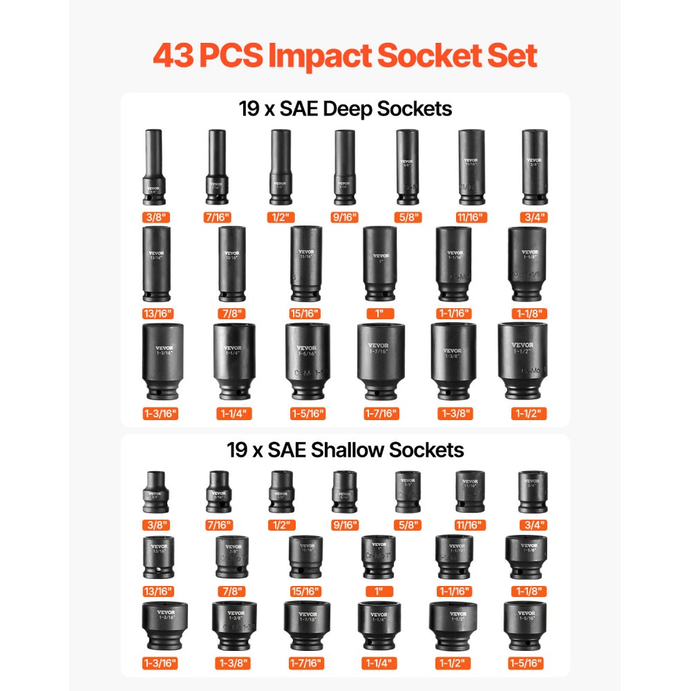 SX21D43000 - 43-Piece 1/2" Impact Socket Set with Storage Case