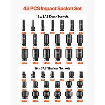 SX21D43000 - 43-Piece 1/2" Impact Socket Set with Storage Case
