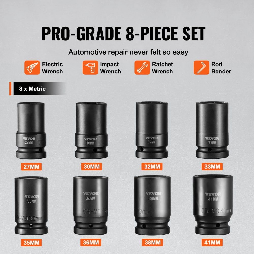 SX1D8000 - 8-Piece 1" VEVOR Impact Socket Set with Durable Case