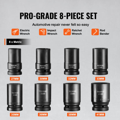 SX1D8000 - 8-Piece 1" VEVOR Impact Socket Set with Durable Case