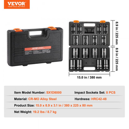 SX1D8000 - 8-Piece 1" VEVOR Impact Socket Set with Durable Case