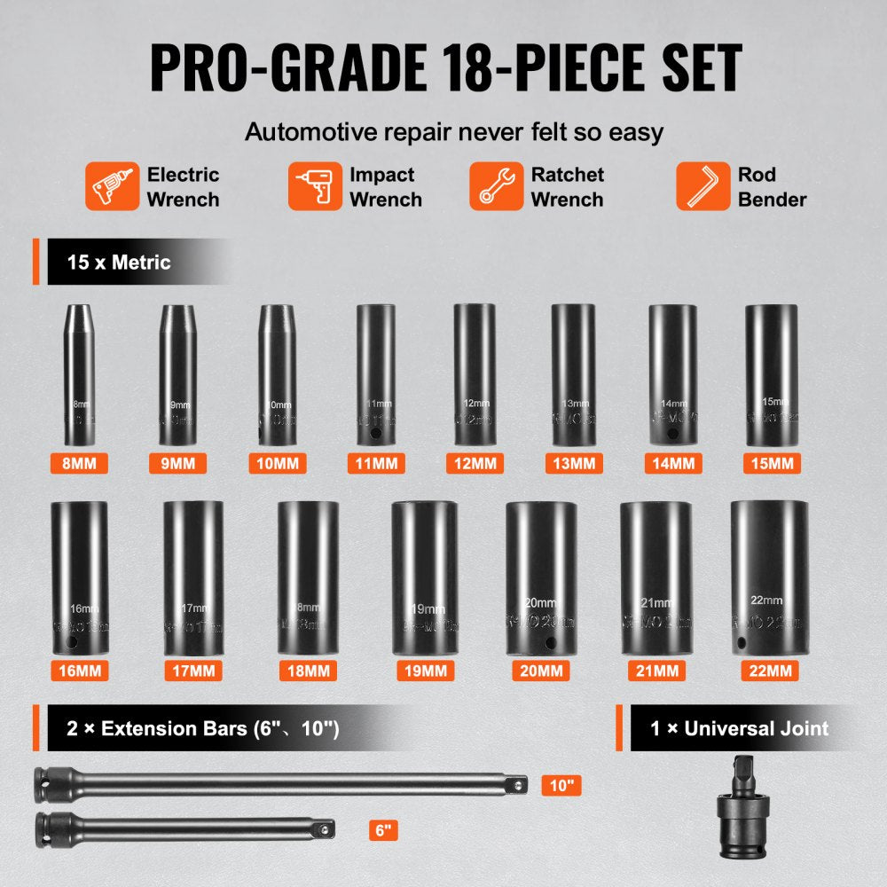 XL3066 - 18-Piece Impact Socket Set in Durable Case for Automotive Repairs