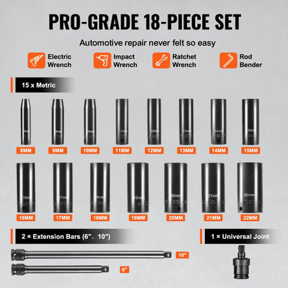 XL3066 - 18-Piece Impact Socket Set in Durable Case for Automotive Repairs
