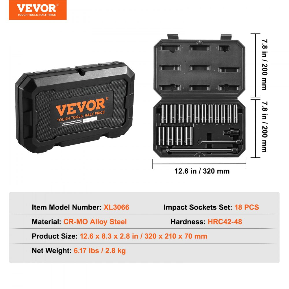 XL3066 - 18-Piece Impact Socket Set in Durable Case for Automotive Repairs