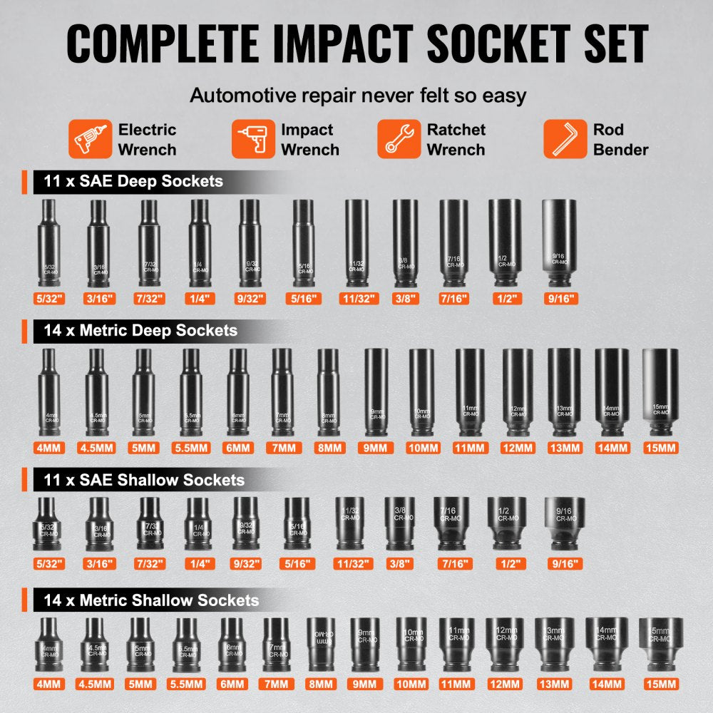 XL3067 - 55-Piece VEVOR Impact Socket Set for Automotive Repairs