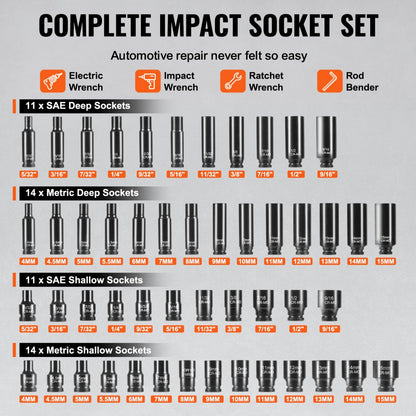 XL3067 - 55-Piece VEVOR Impact Socket Set for Automotive Repairs