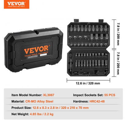 XL3067 - 55-Piece VEVOR Impact Socket Set for Automotive Repairs