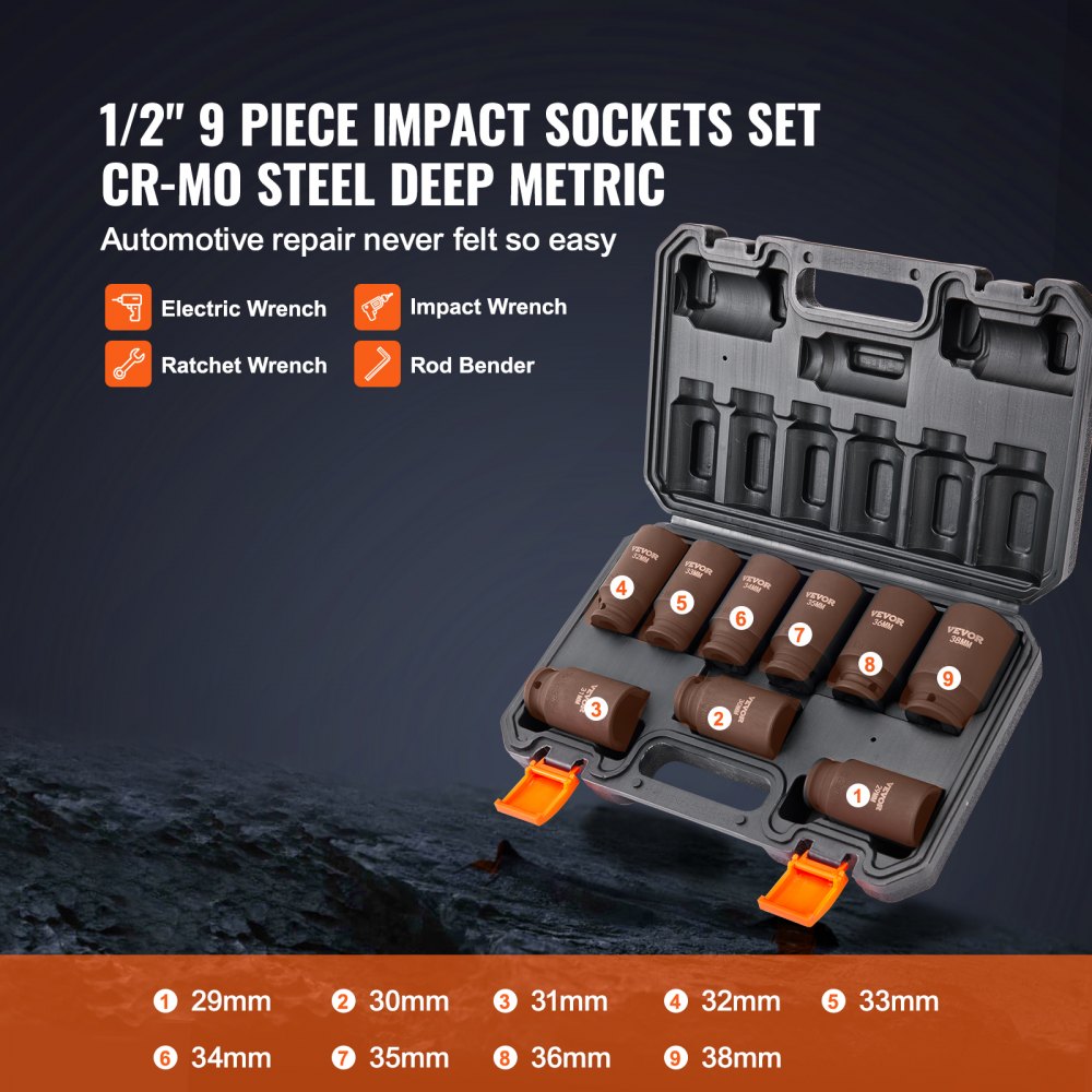 SS217809A - Heavy-Duty 29mm-38mm VEVOR Impact Socket Set