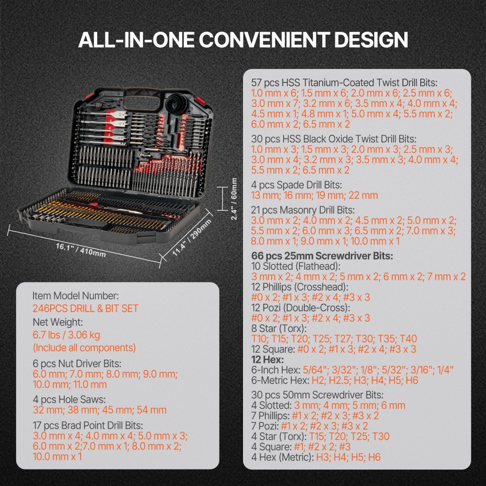 246PCS DRILL & BIT SET - 246-Piece Tool Set with Durable, High-Strength Bits
