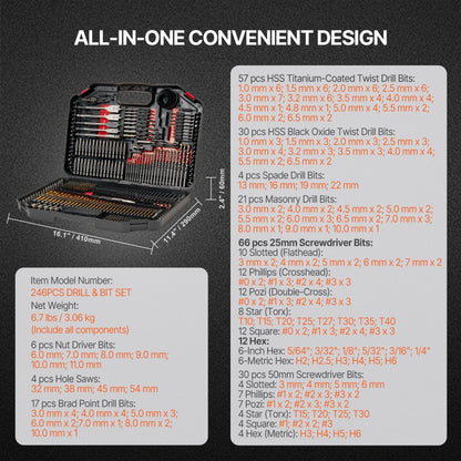 246PCS DRILL & BIT SET - 246-Piece Tool Set with Durable, High-Strength Bits