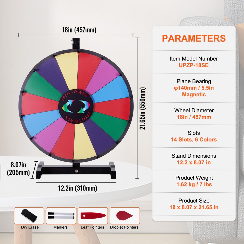 UPZP-18SE - 18" Customizable Spinning Prize Wheel for Events