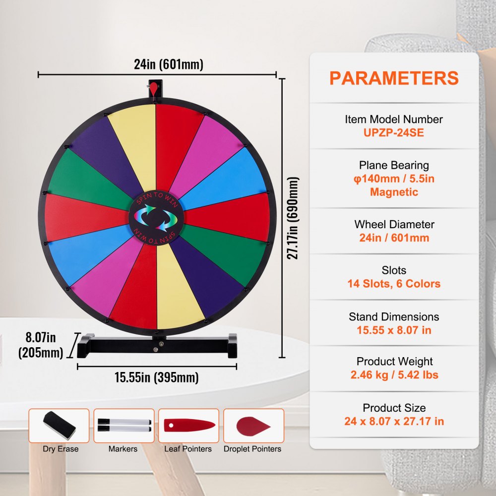 UPZP-24SE - 24" Colorful Spinning Prize Wheel with Customizable Slots
