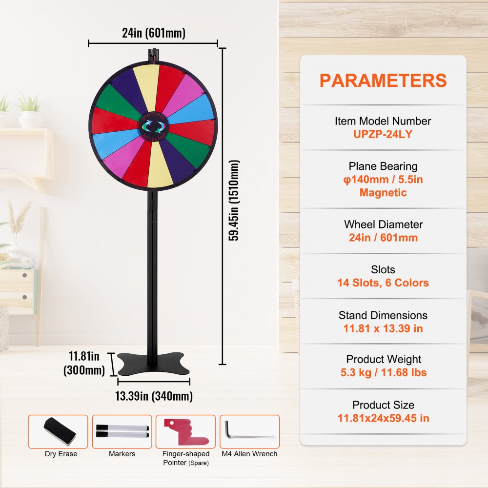 UPZP-24LY - 24" Customizable Spinning Prize Wheel for Events
