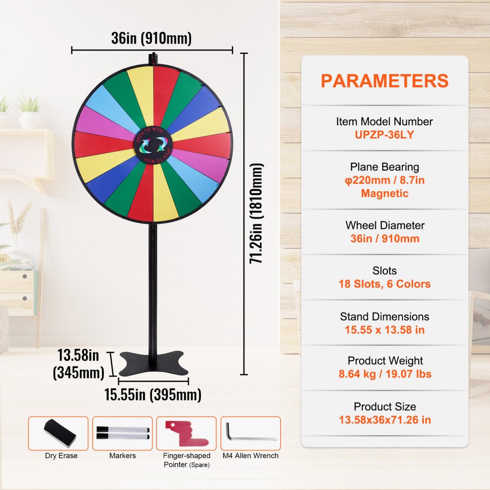 UPZP-36LY - 36" Customizable Spinning Prize Wheel for Events