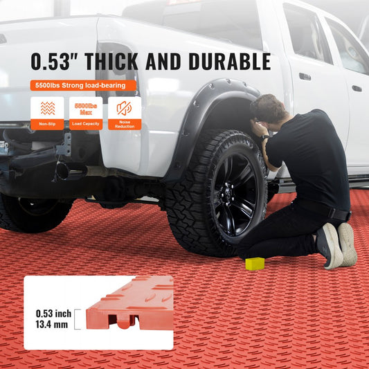 JQ-3025RD - Durable Non-Slip Interlocking Garage Floor Tiles, 12"x12" (25 Pack)
