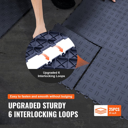 JQ-3025SMH - Durable 12" Interlocking Garage Tiles with 3D Diamond Pattern