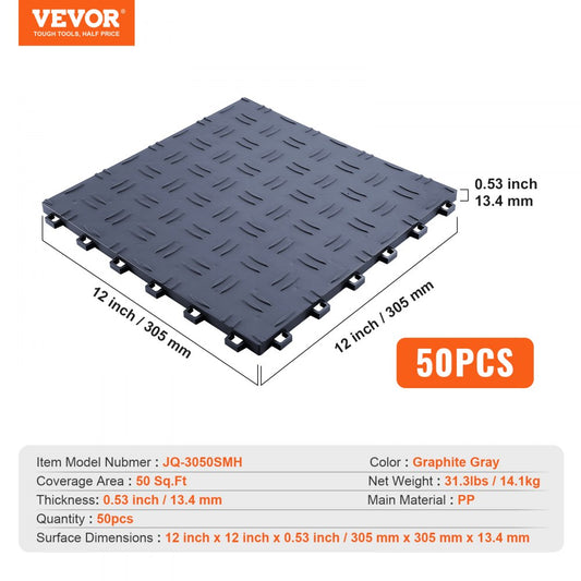 JQ-3050SMH - Durable 12" Interlocking Garage Tiles, Non-Slip & Easy Install