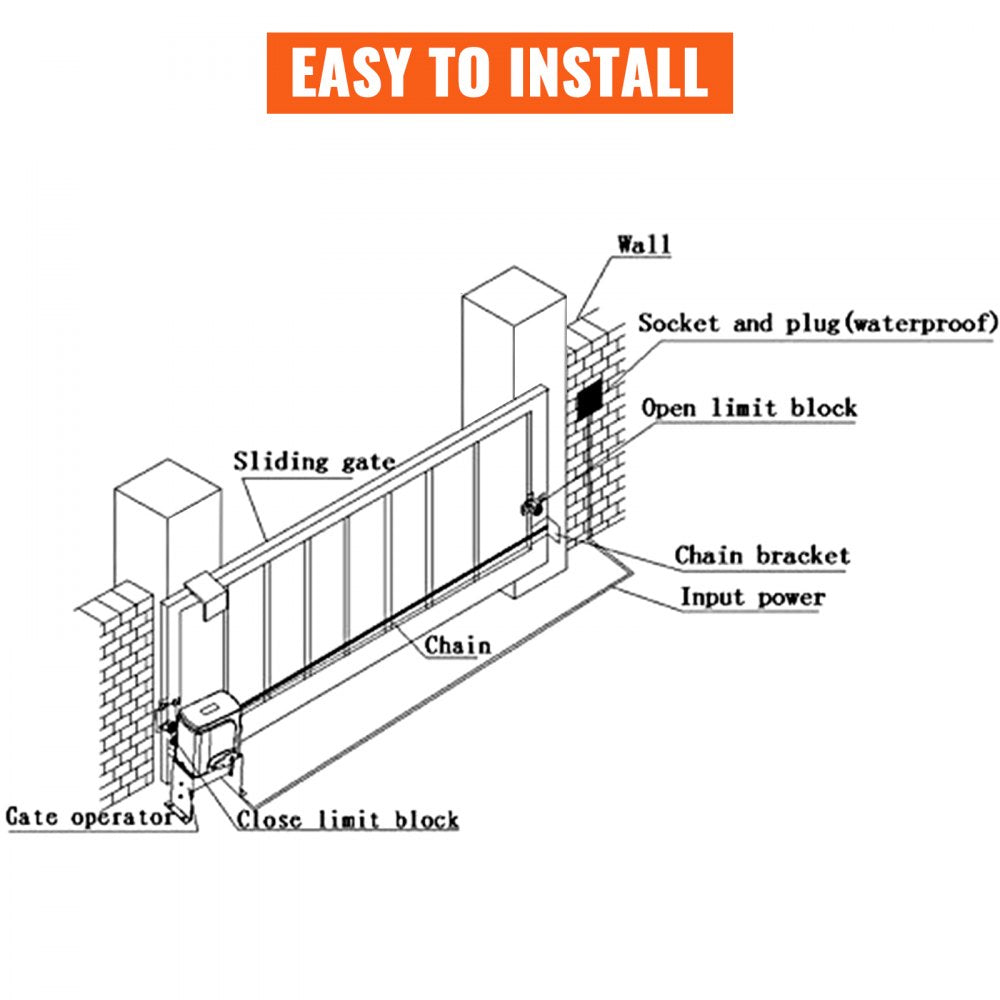 010471017655 - 40ft Heavy-Duty Automatic Sliding Gate Opener for Easy Setup