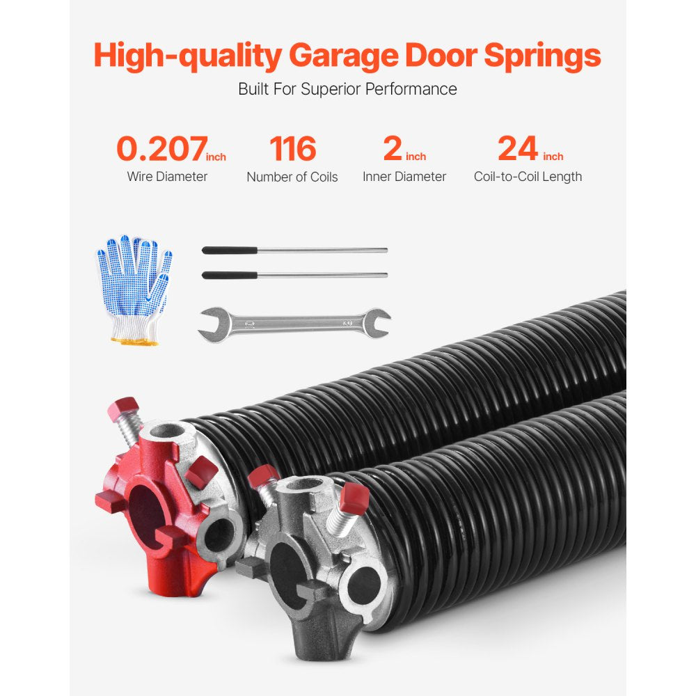 207-2-24 - High Carbon Steel Garage Door Torsion Springs, 0.207 x 2 x 24 Inch
