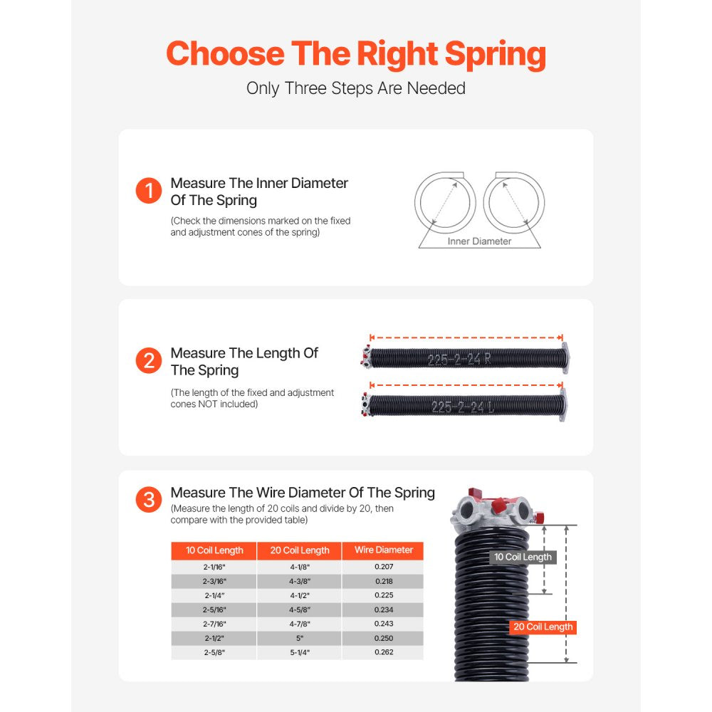 225-2-24 - Durable Garage Door Torsion Springs, 0.225 x 2 x 24 inch