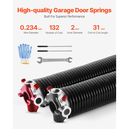 234-2-31 - High Carbon Steel Garage Door Torsion Springs, 0.234 x 2 x 31"