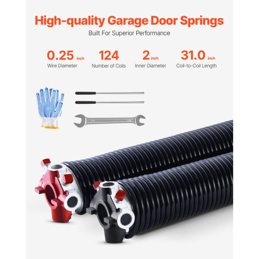 250-2-31 - Durable Torsion Springs, 0.25 x 2 x 31 Inch, High Carbon Steel