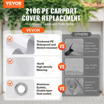 SXYQCPBBW10X20 - 10x20 ft Heavy-Duty Waterproof Canopy Cover for Carport