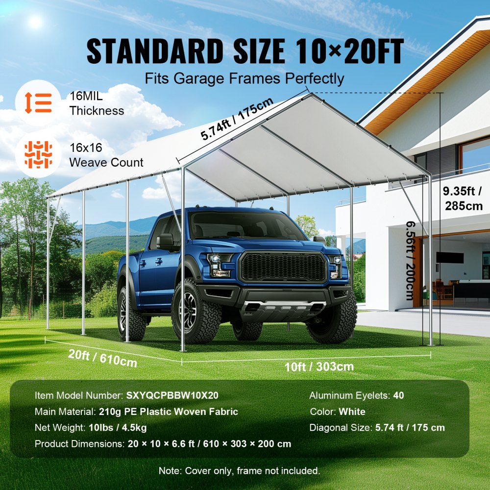 SXYQCPBBW10X20 - 10x20 ft Heavy-Duty Waterproof Canopy Cover for Carport