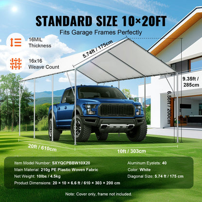 SXYQCPBBW10X20 - 10x20 ft Heavy-Duty Waterproof Canopy Cover for Carport