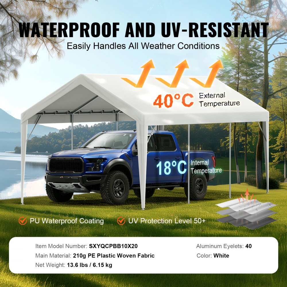 SXYQCPBB10X20 - 10x20 ft Heavy-Duty Waterproof Carport Canopy Cover