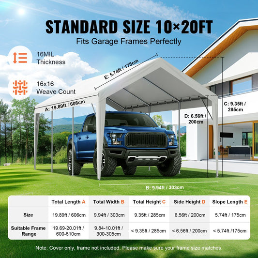 SXYQCPBB10X20 - 10x20 ft Heavy-Duty Waterproof Carport Canopy Cover