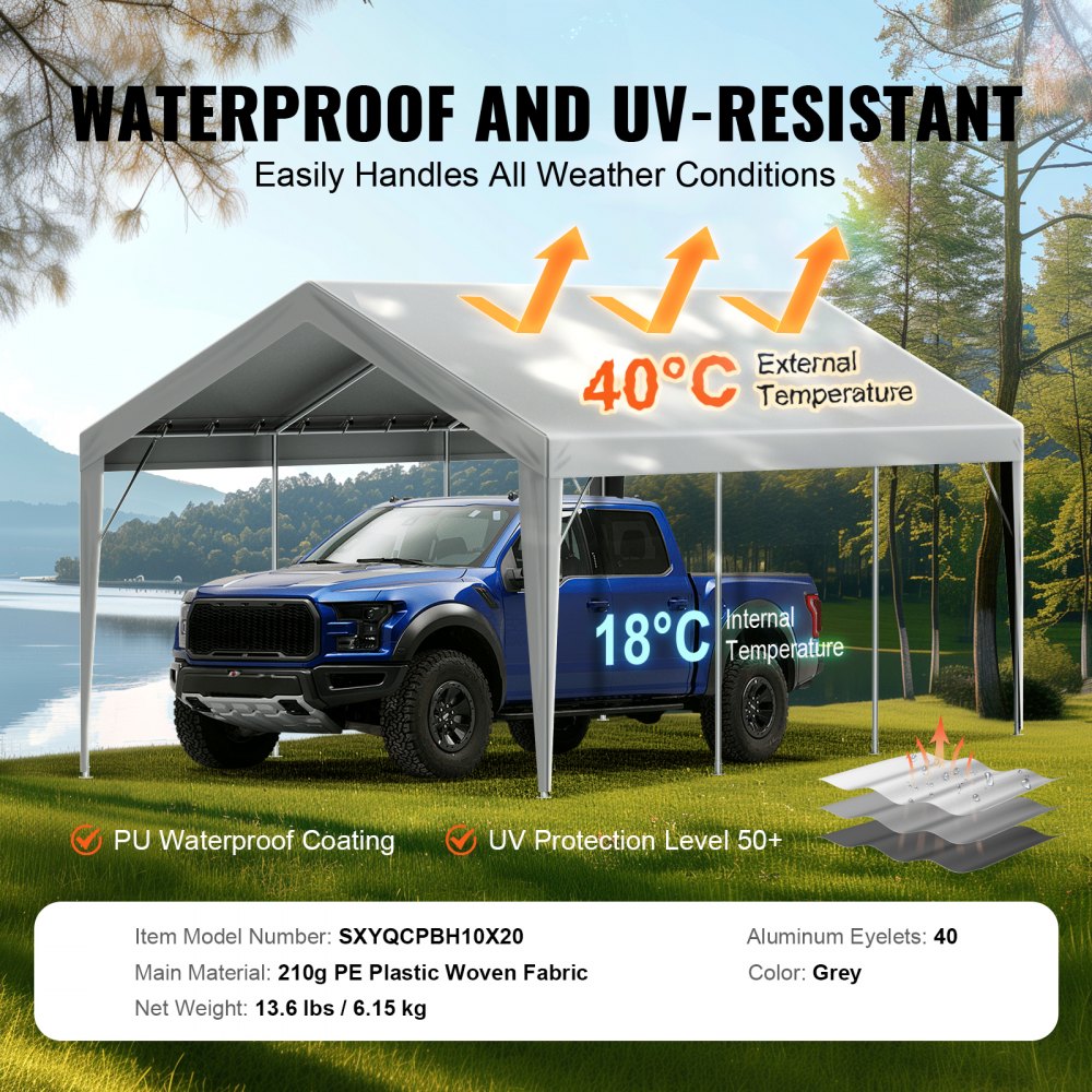 SXYQCPBH10X20 - Heavy-Duty 10x20 ft Waterproof Canopy for Carports