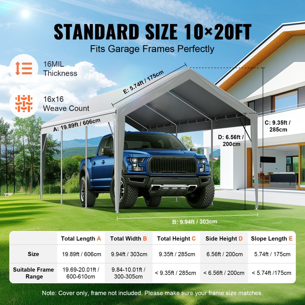 SXYQCPBH10X20 - Heavy-Duty 10x20 ft Waterproof Canopy for Carports