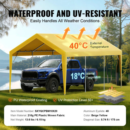 SXYQCPBM10X20 - 10x20 ft Waterproof Carport Canopy Cover with Wind Resistance