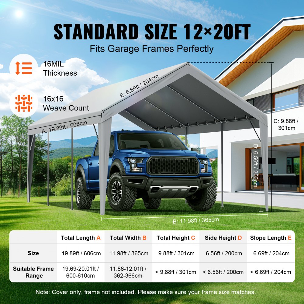 SXYQCPBH12X20 - Heavy-Duty 12x20 ft Waterproof Canopy for Carports